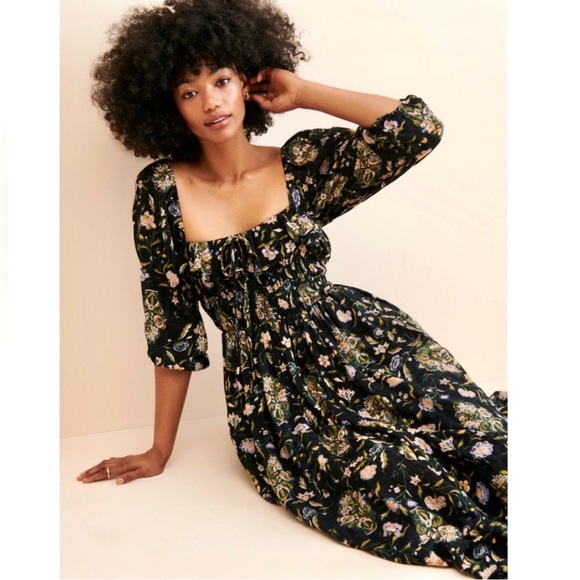 Free People Oasis Floral Printed Midi Dress in Black - Picture 2 of 10